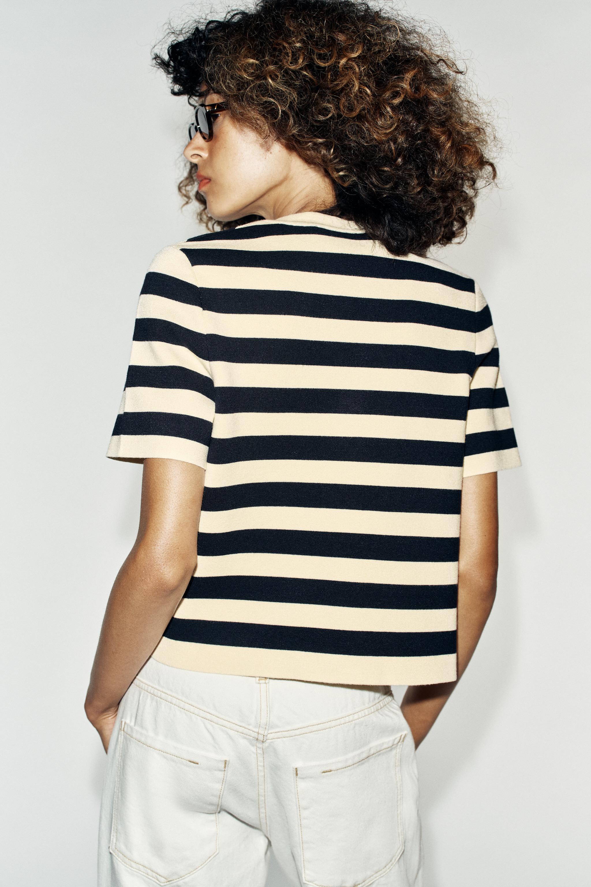 SHORT SLEEVE STRIPED CARDIGAN